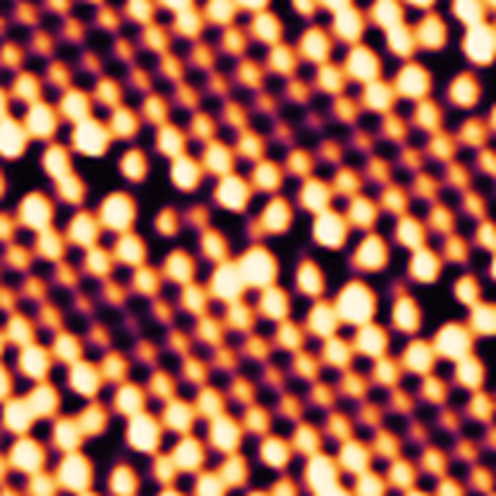 Individual atoms on the surface of a superconductor crystal, measured with a scanning tunneling microscope at Georgia Tech.
